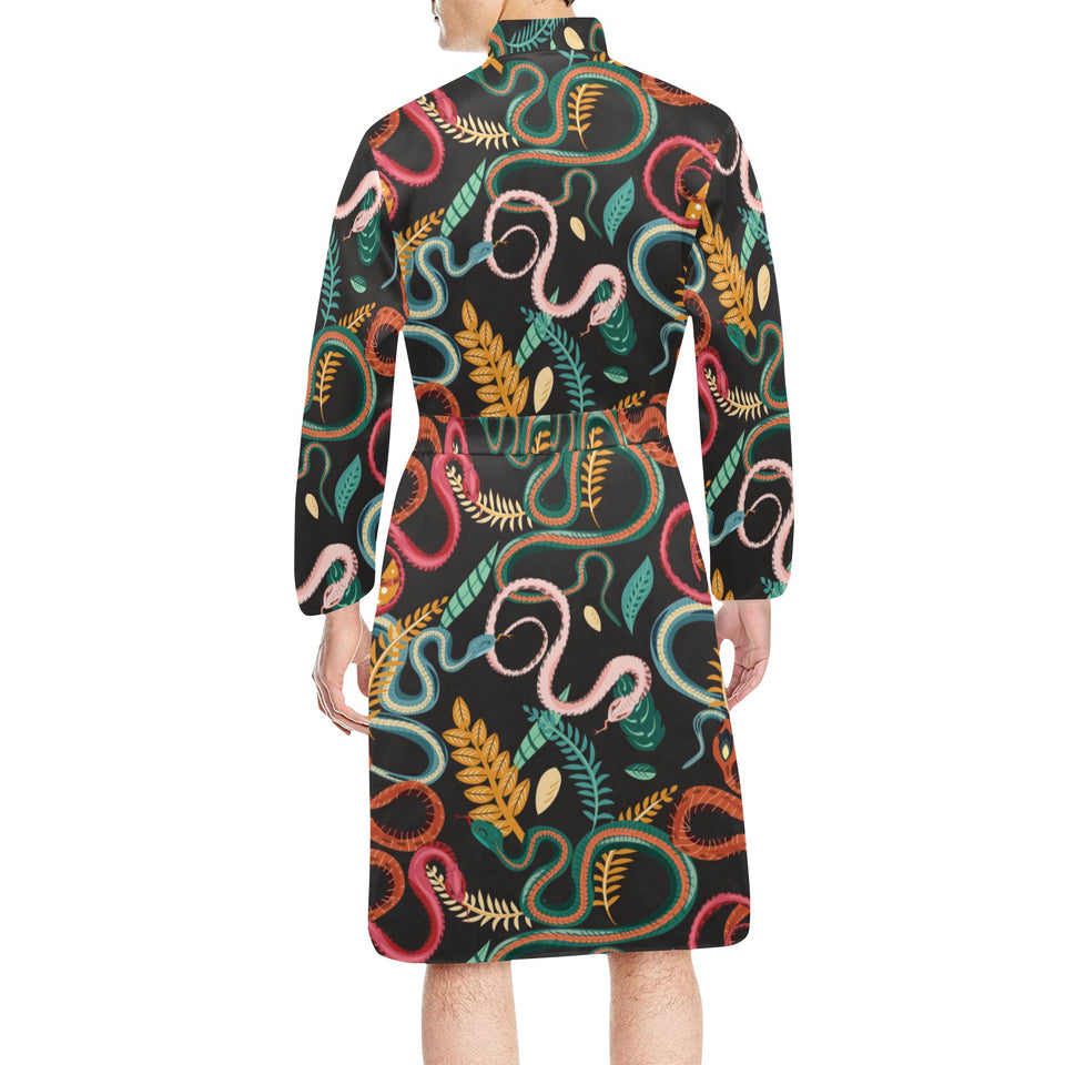 Colorful snake plant pattern Men's Long Sleeve Belted Night Robe