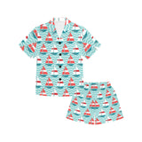 Red White sailboat wave background Kids' Boys' Girls' V-Neck Short Pajama Set