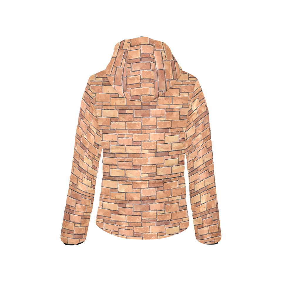 Brick Printed Pattern Print Design 04 Women's Padded Hooded Jacket