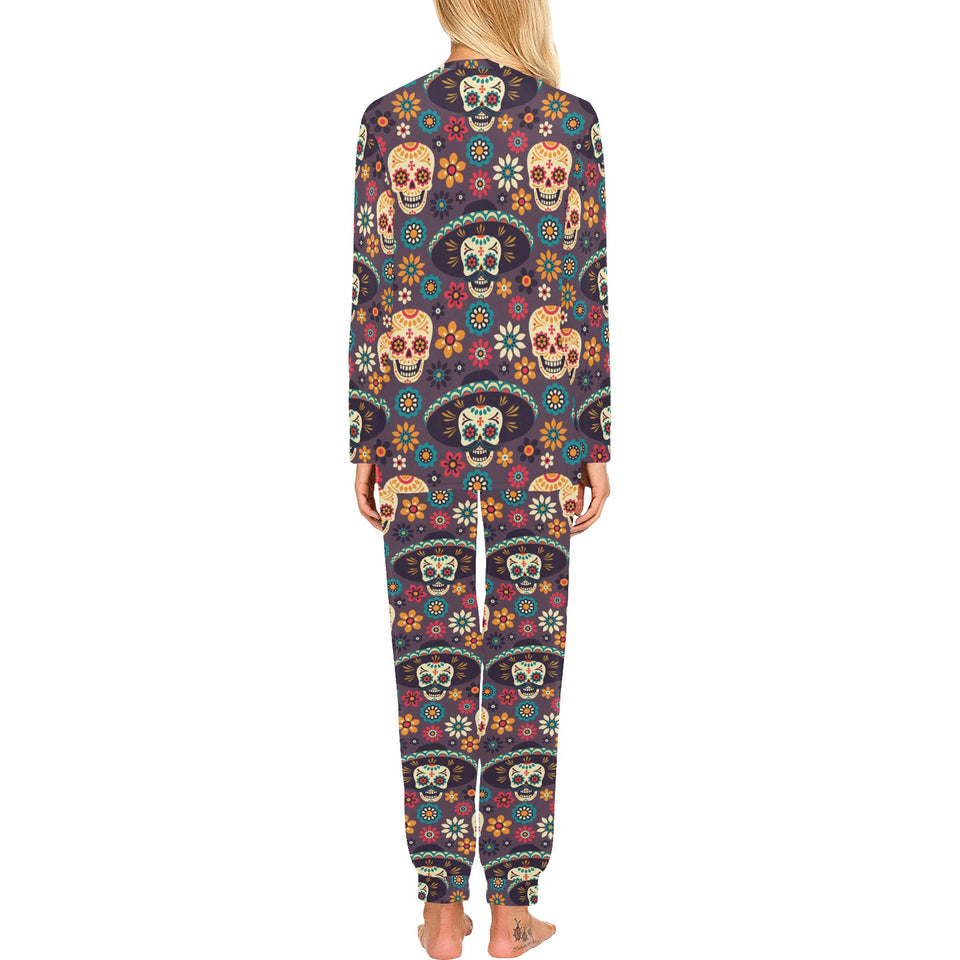 Sugar skulls flower maxican pattern Women's All Over Print Pajama Set