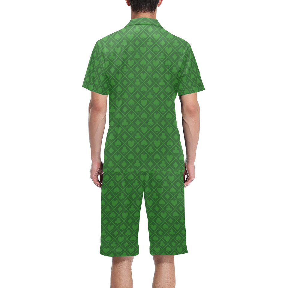Casino Cards Suits Pattern Print Design 04 Men's V-Neck Short Pajama Set
