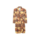 Camel polynesian tribal design pattern Men's Long Sleeve Belted Night Robe