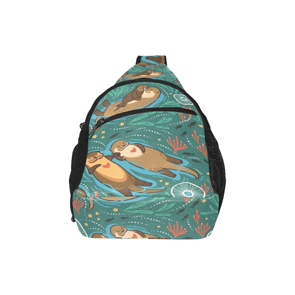 cute brown sea otters ornamental seaweed corals gr All Over Print Chest Bag