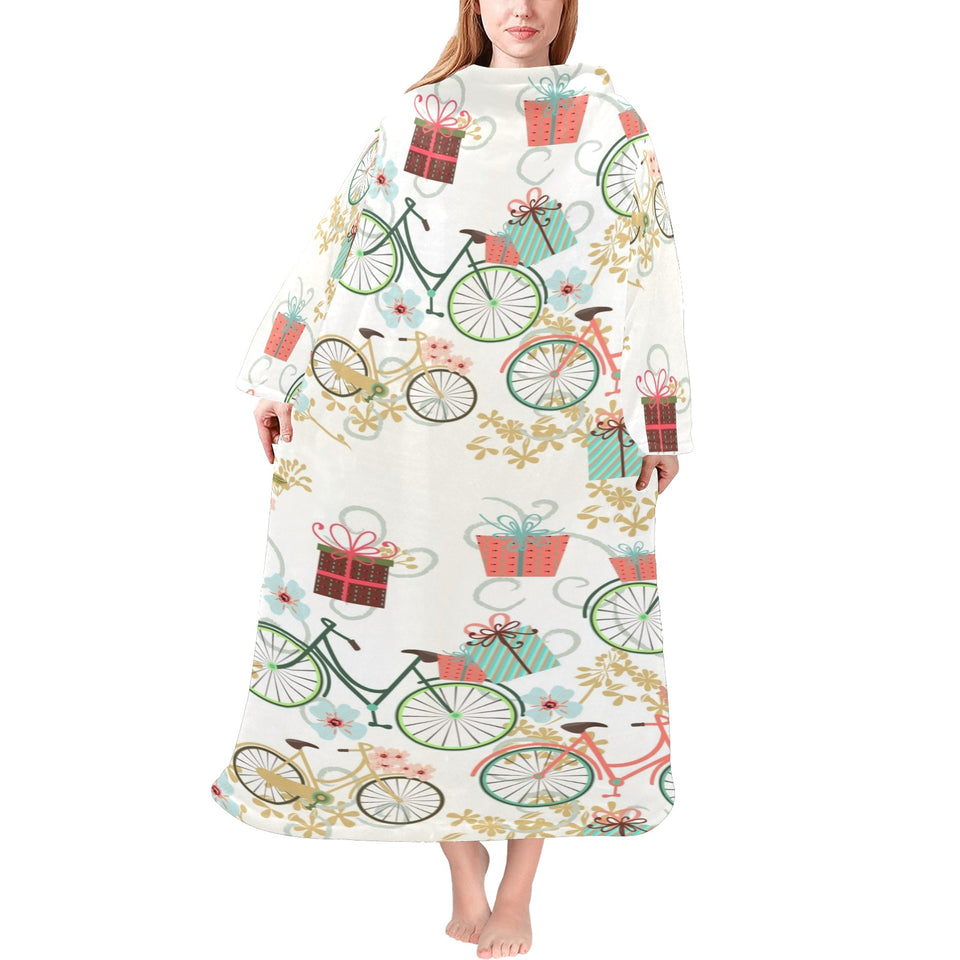 Bicycle Pattern Print Design 05 Blanket Robe with Sleeves