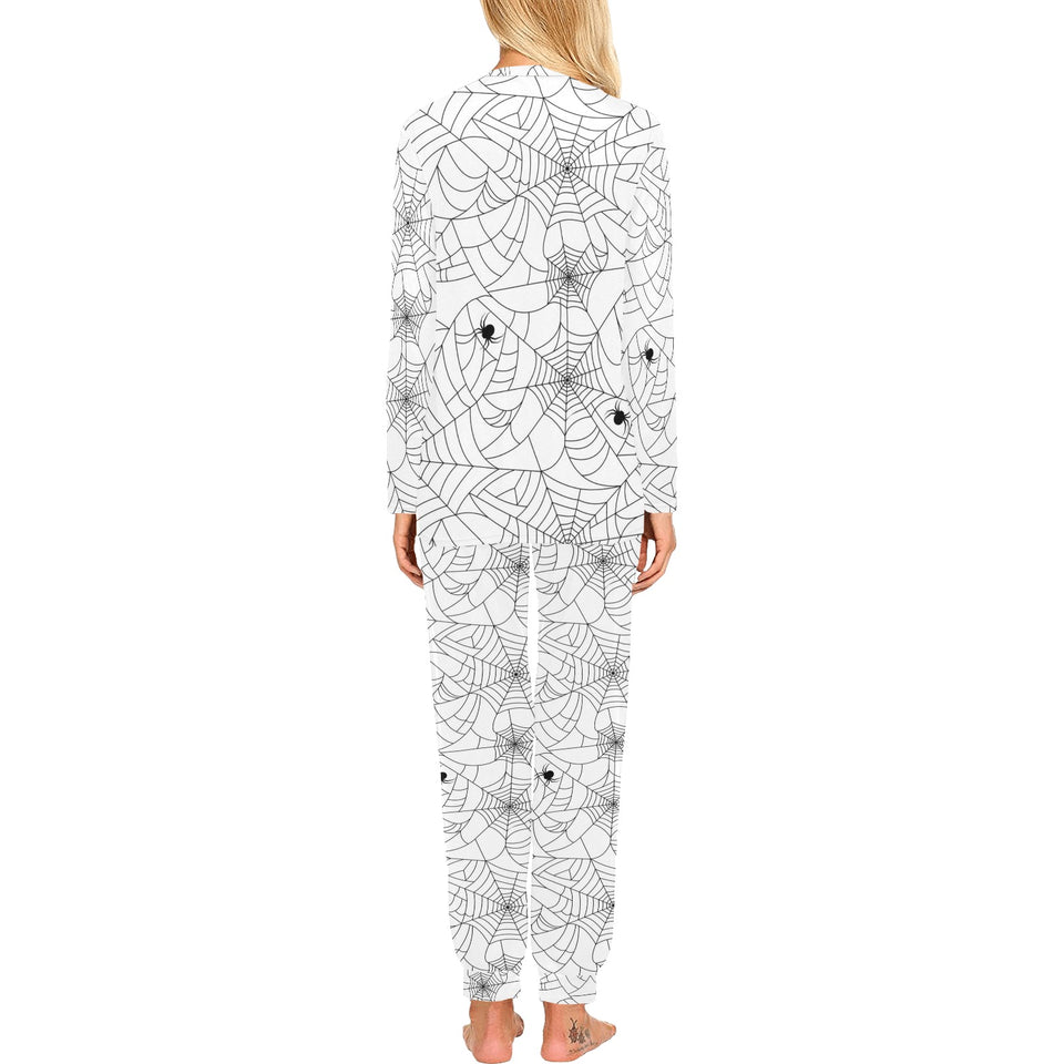 Spider web cobweb pattern white background Women's All Over Print Pajama Set