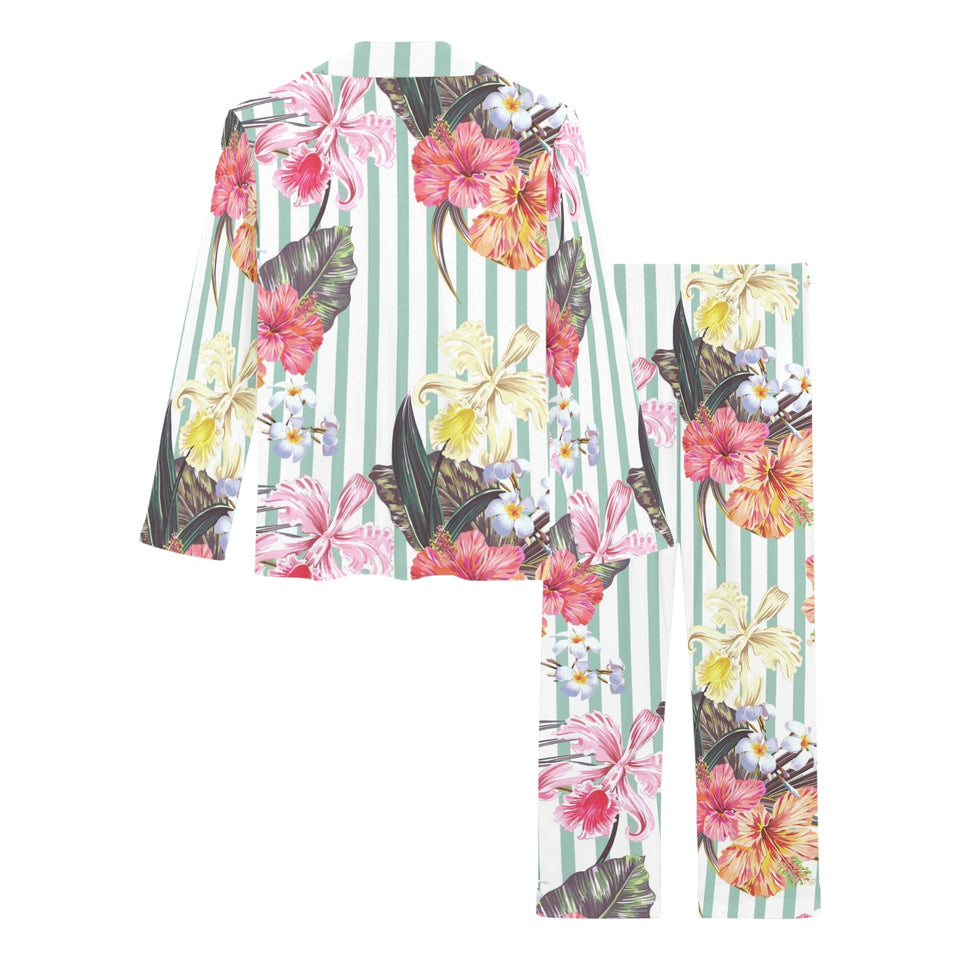 Colorful orchid flower pattern Women's Long Pajama Set