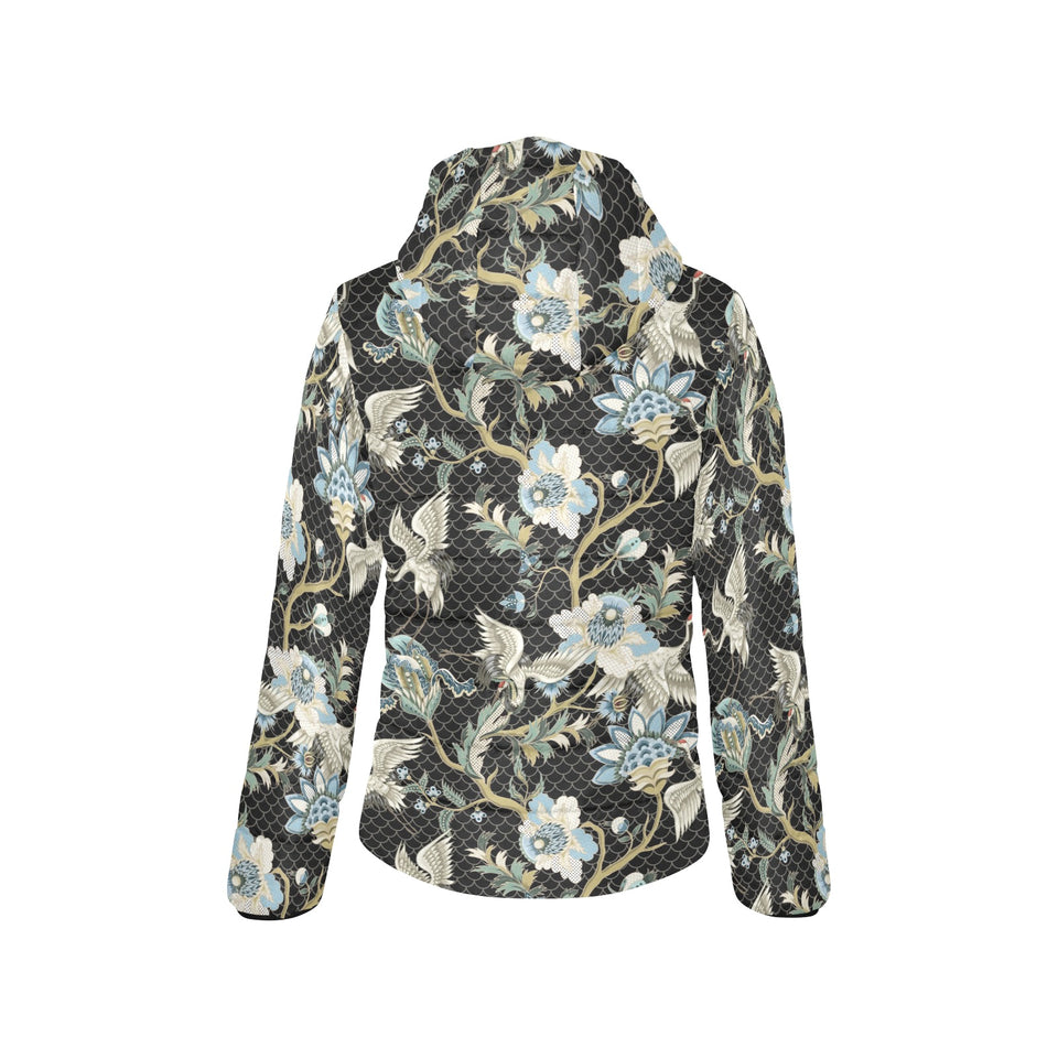 Japanese crane ornament elements Women's Padded Hooded Jacket
