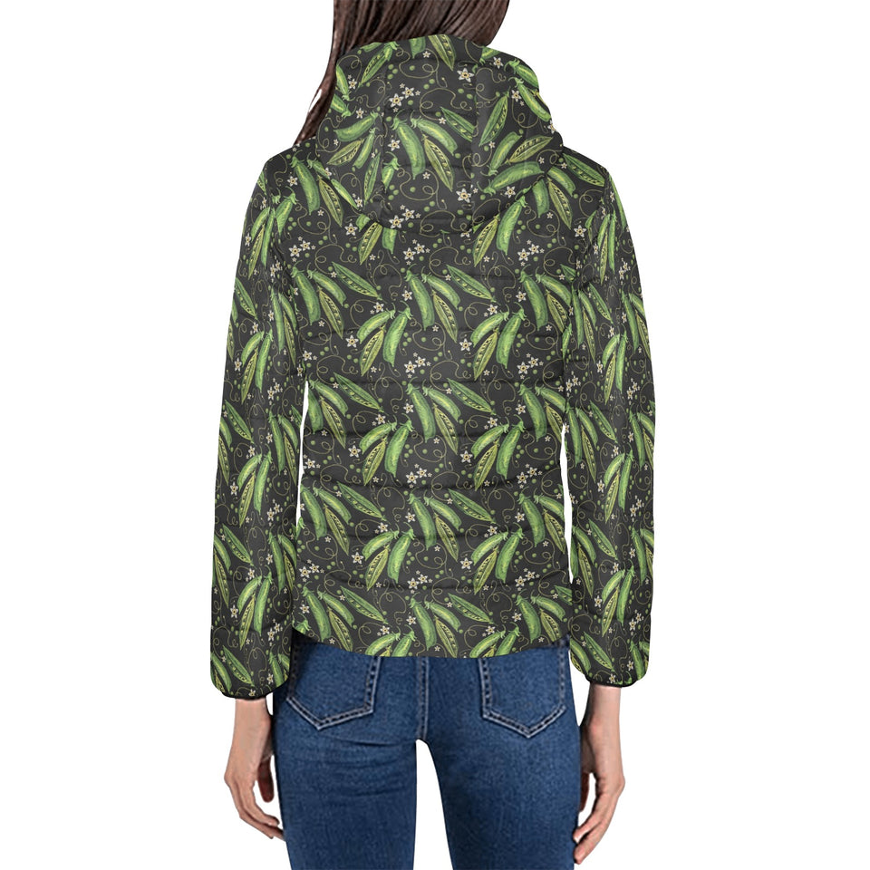 Green Peas Pattern Print Design 02 Women's Padded Hooded Jacket