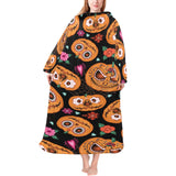 Pumpkin flowers spiderweb Halloween theme Blanket Robe with Sleeves