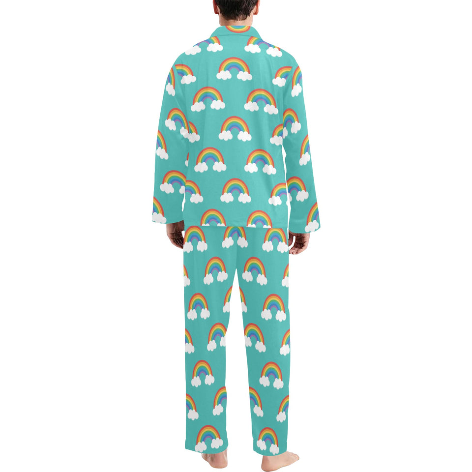 Rainbow pattern green background Men's Long Pajama Set