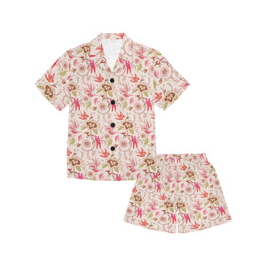 Swallow Pattern Print Design 01 Kids' Boys' Girls' V-Neck Short Pajama Set