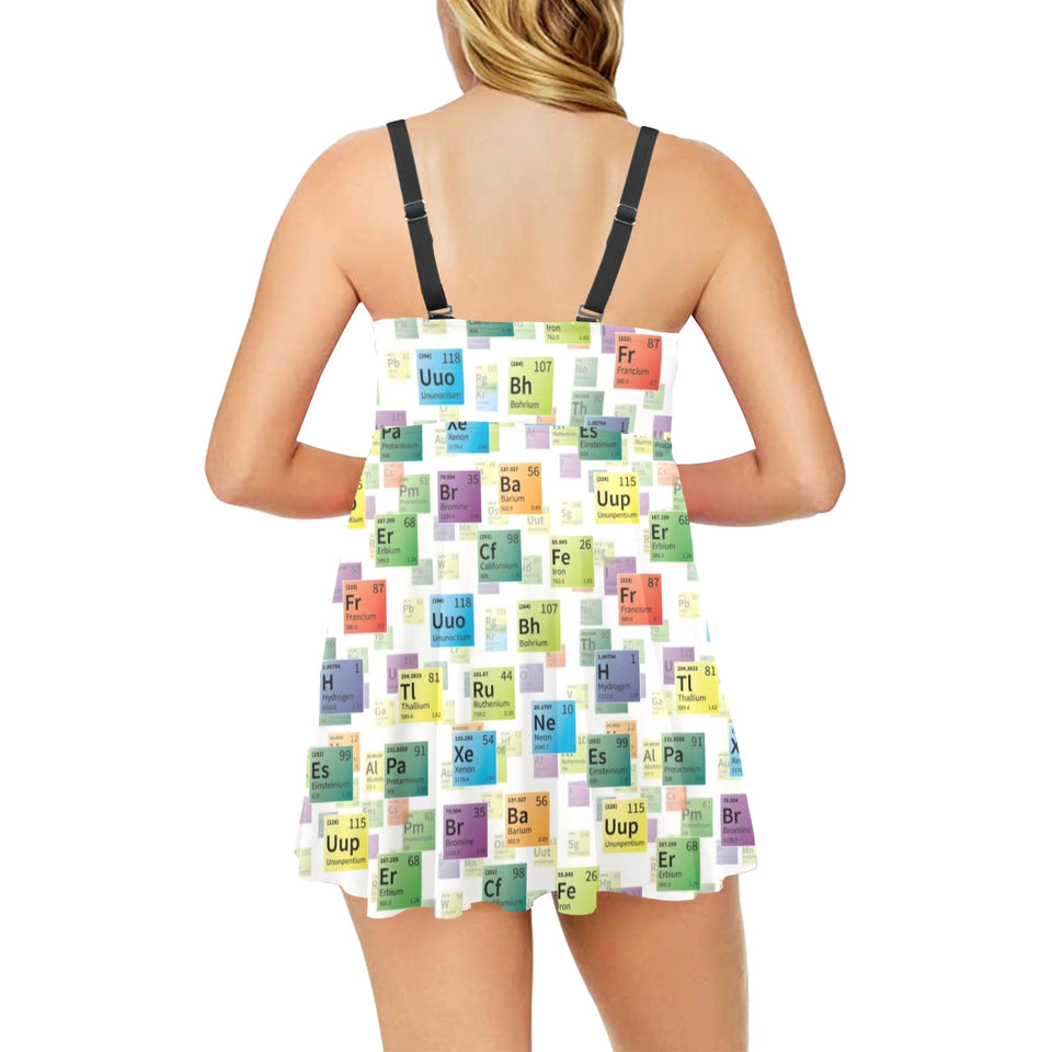 Chemistry Periodic Table Pattern Print Design 05 Chest Sexy Pleated Two Piece Swim Dress