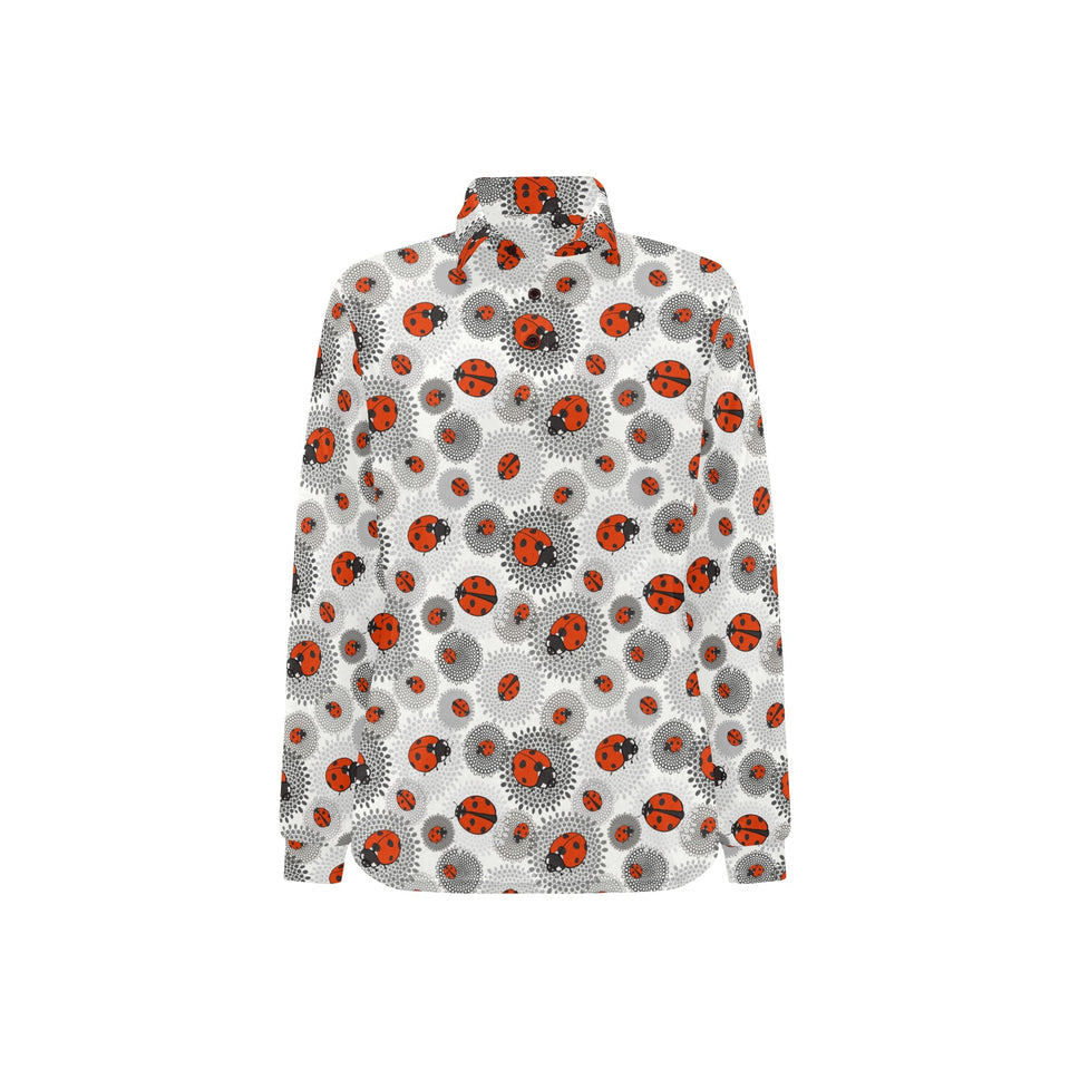 Ladybug Pattern Print Design 05 Women's Long Sleeve Polo Shirt