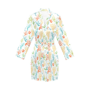 Coral Reef Pattern Print Design 02 Women's Long Sleeve Belted Night Robe