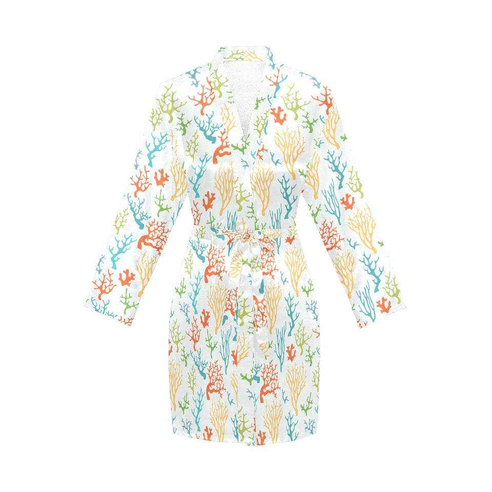 Coral Reef Pattern Print Design 02 Women's Long Sleeve Belted Night Robe