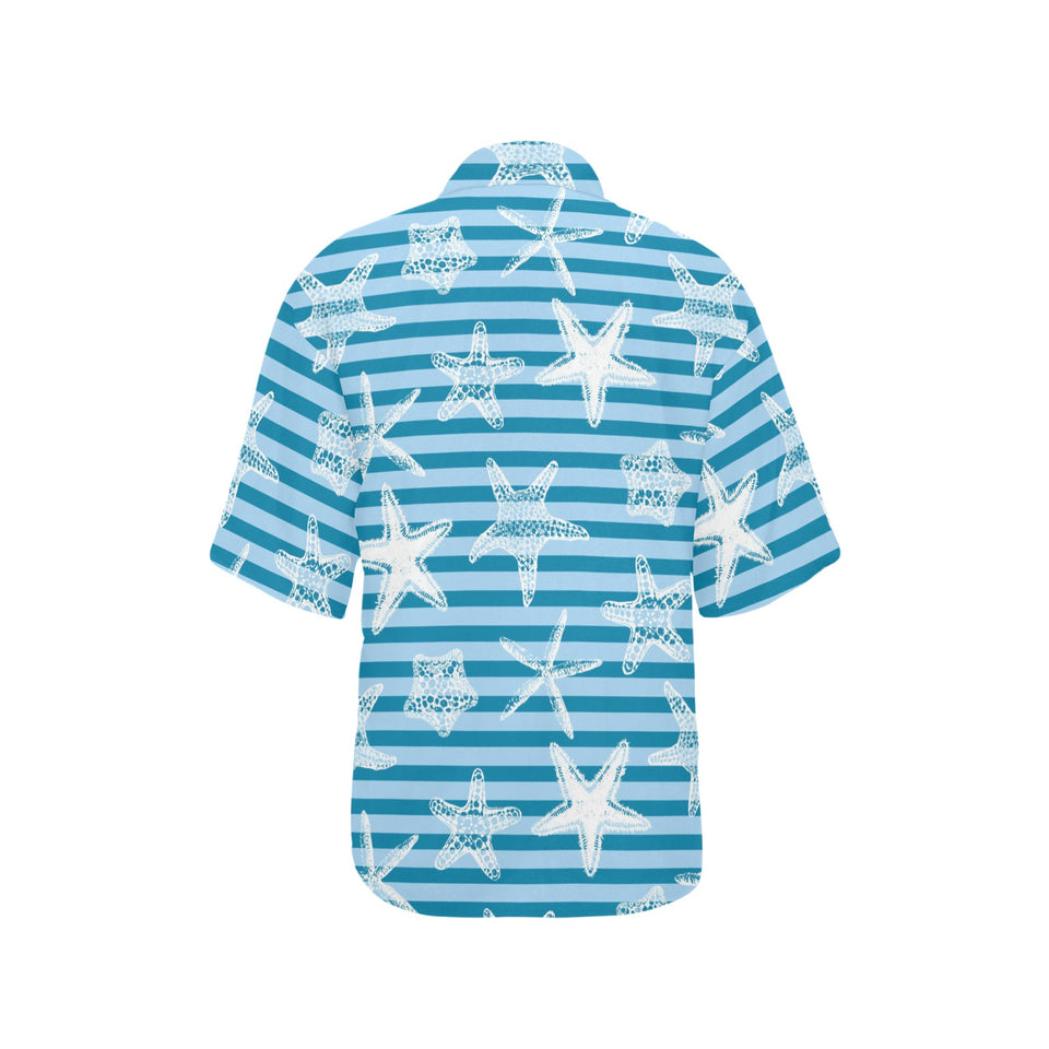 Starfish blue blackground Women's All Over Print Hawaiian Shirt