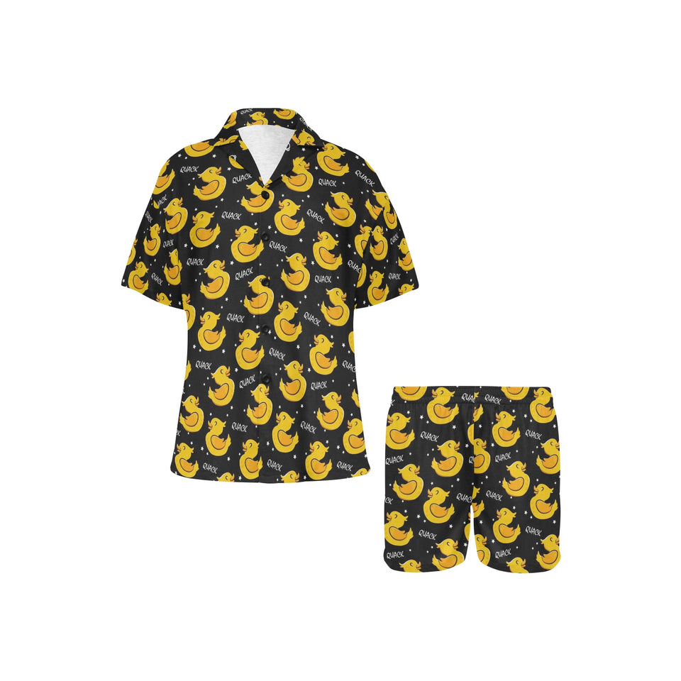 Duck Pattern Print Design 05 Women's V-Neck Short Pajama Set