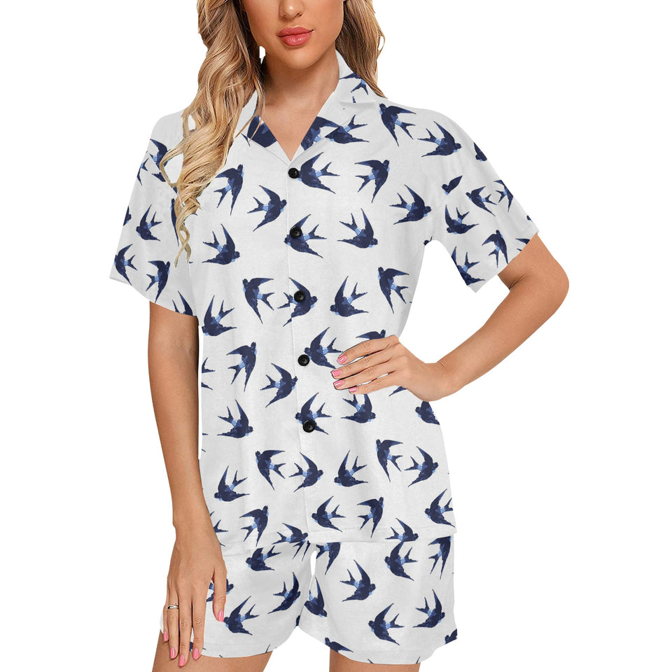 Swallow Pattern Print Design 03 Women's V-Neck Short Pajama Set