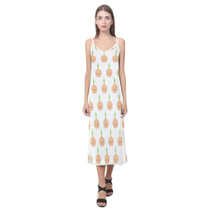 cute onions smiling faces V-Neck Open Fork Long Dress