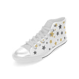 hand drawn gold black star pattern Men's High Top Canvas Shoes White