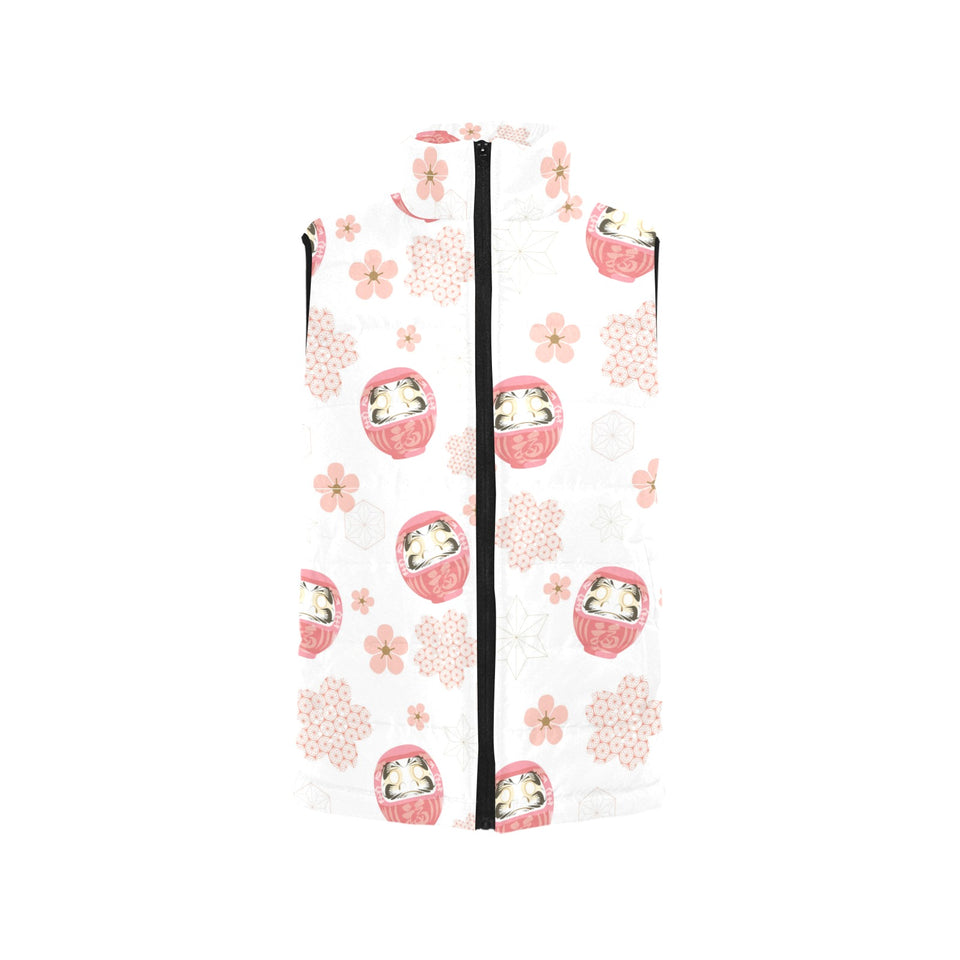 Daruma japanese wooden doll cherry blossom flower Women's Padded Vest