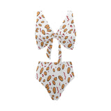 peanuts pattern background Chest Bowknot High Waisted Bikini Swimsuit
