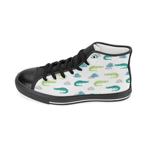 watercolor crocodile pattern Women's High Top Canvas Shoes Black