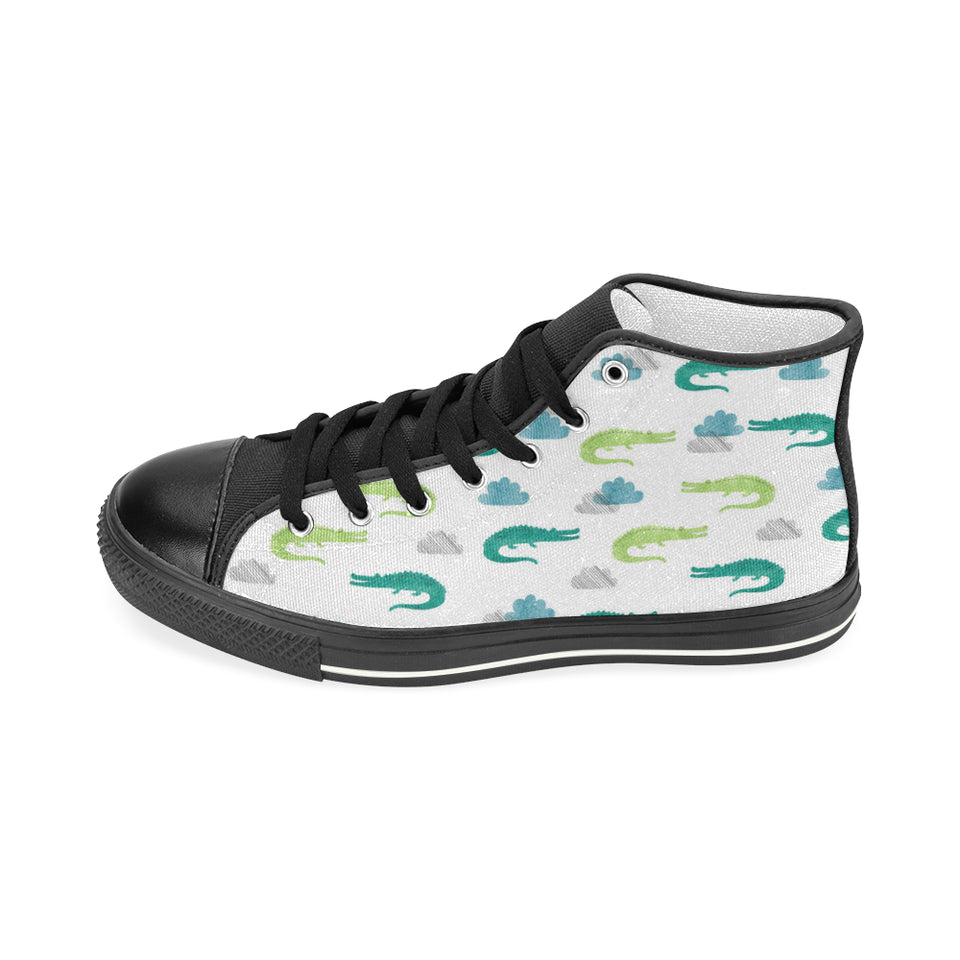 watercolor crocodile pattern Women's High Top Canvas Shoes Black