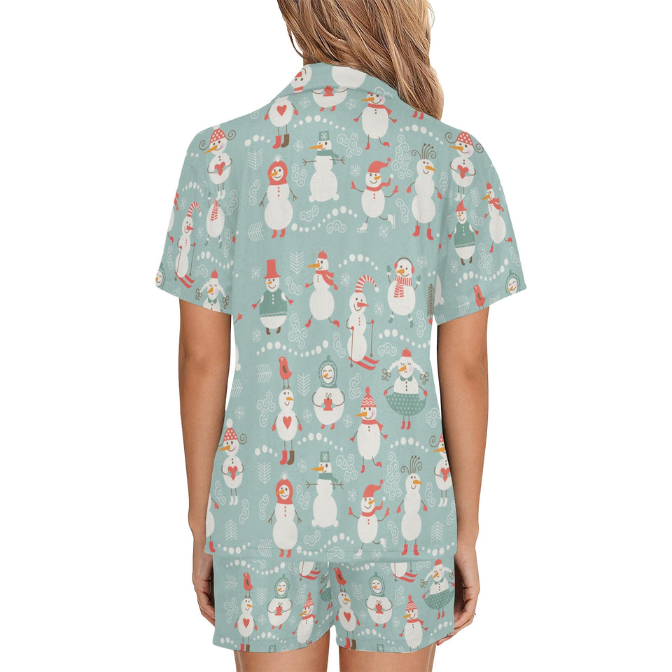 Cute snowman pattern Women's V-Neck Short Pajama Set