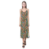 Colorful papaya tropical leaves V-Neck Open Fork Long Dress