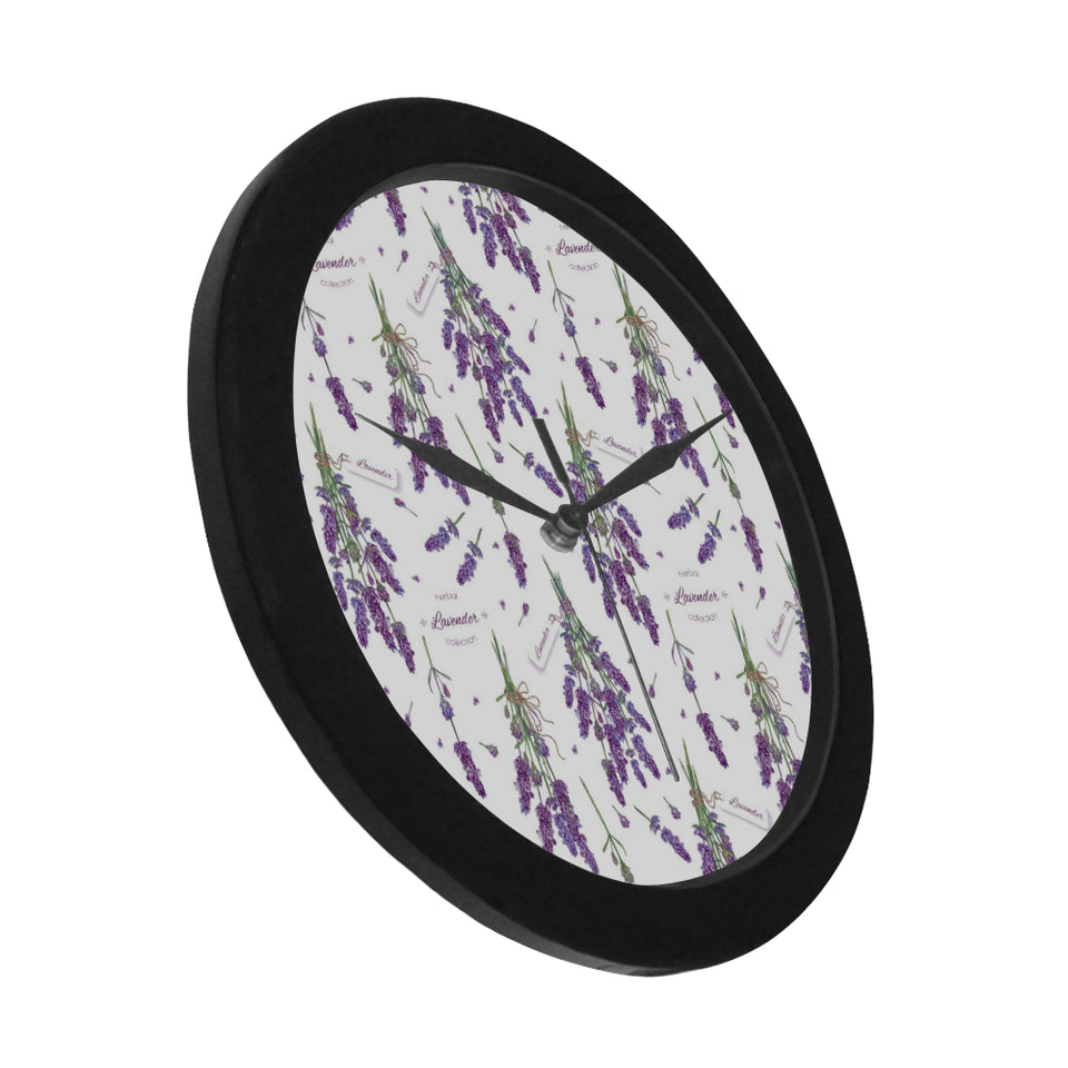 lavender flower design pattern Elegant Black Wall Clock