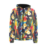 Colorful parrot flower pattern Men's Padded Hooded Jacket