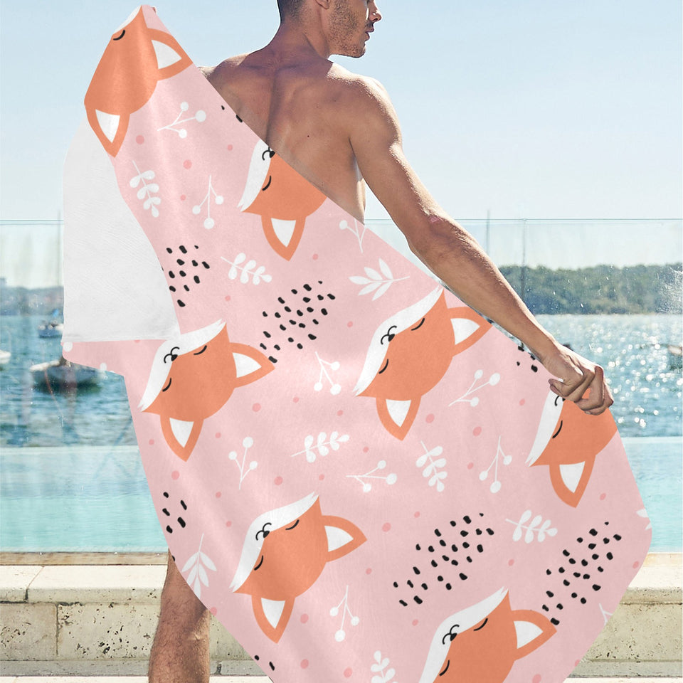 Cute fox pattern pink background Beach Towel