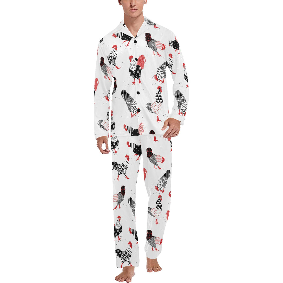 Cool rooster chicken cock floral ornament backgrou Men's Long Pajama Set