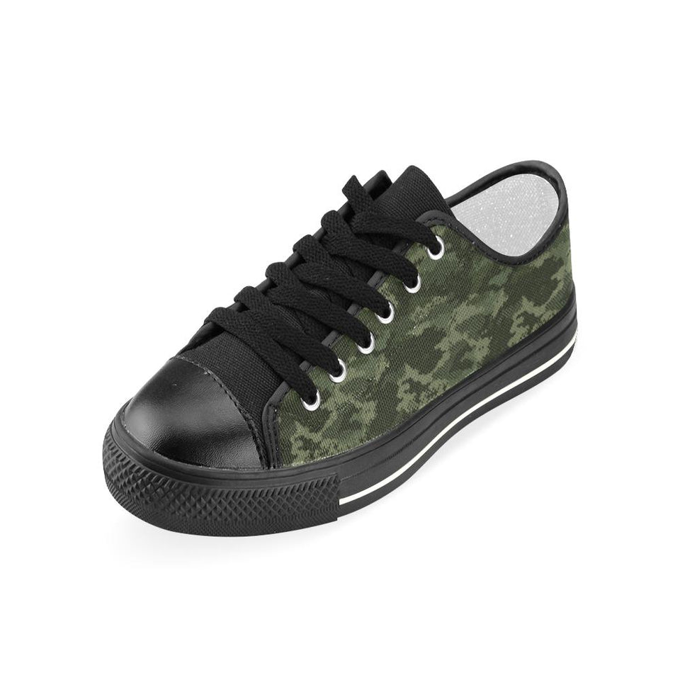 Digital Green camouflage pattern Kids' Boys' Girls' Low Top Canvas Shoes Black