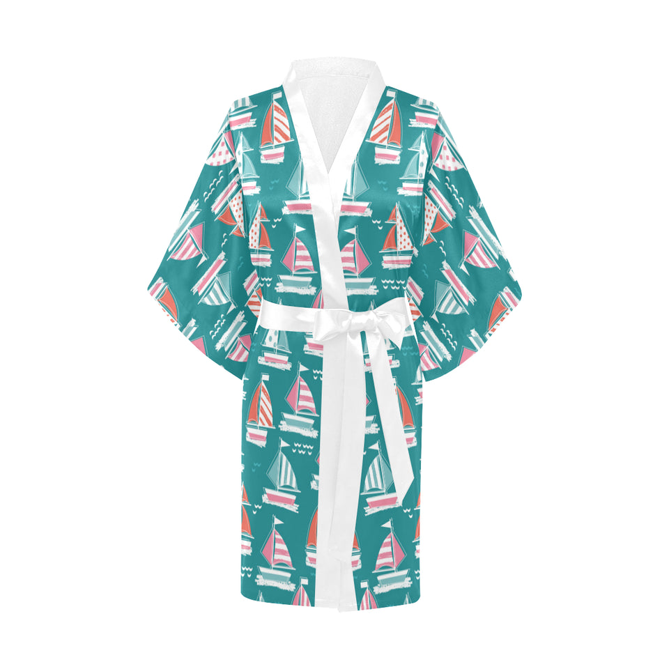 Cute sailboat pattern Women's Short Kimono Robe