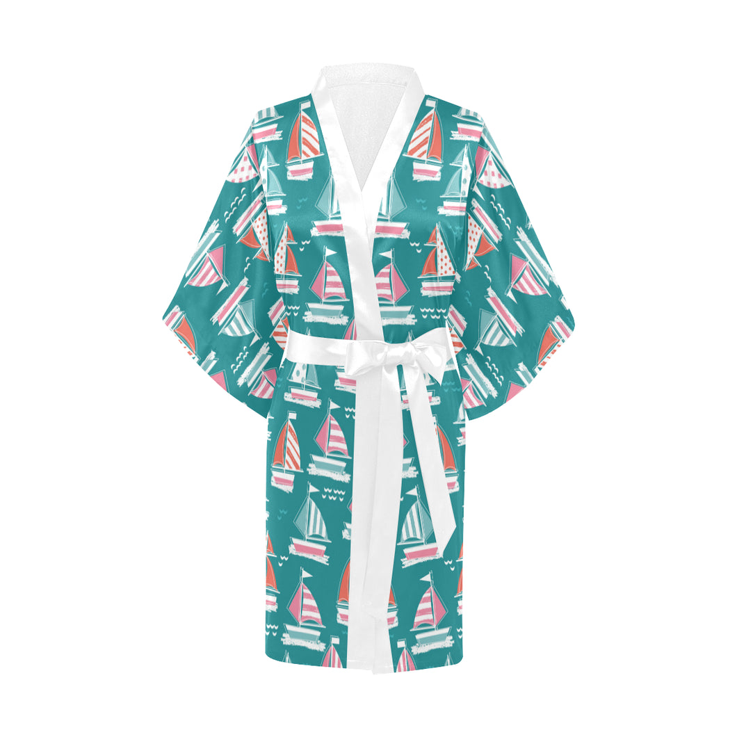 Cute sailboat pattern Women's Short Kimono Robe