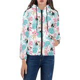 Toucan tropical flower leave pattern Women's Padded Hooded Jacket