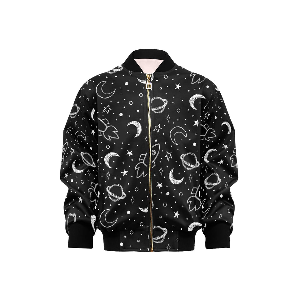 Hand drawn space rocket star planet Kids' Boys' Girls' Bomber Jacket