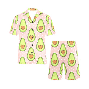 Avocado heart pink background Men's V-Neck Short Pajama Set