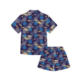 Blue japanese pattern cloud wave flower Kids' Boys' Girls' V-Neck Short Pajama Set