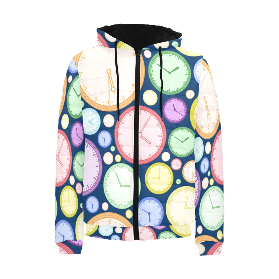 Colorful clock background Men's Padded Hooded Jacket