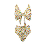 Pancake Pattern Print Design 02 Chest Bowknot High Waisted Bikini Swimsuit