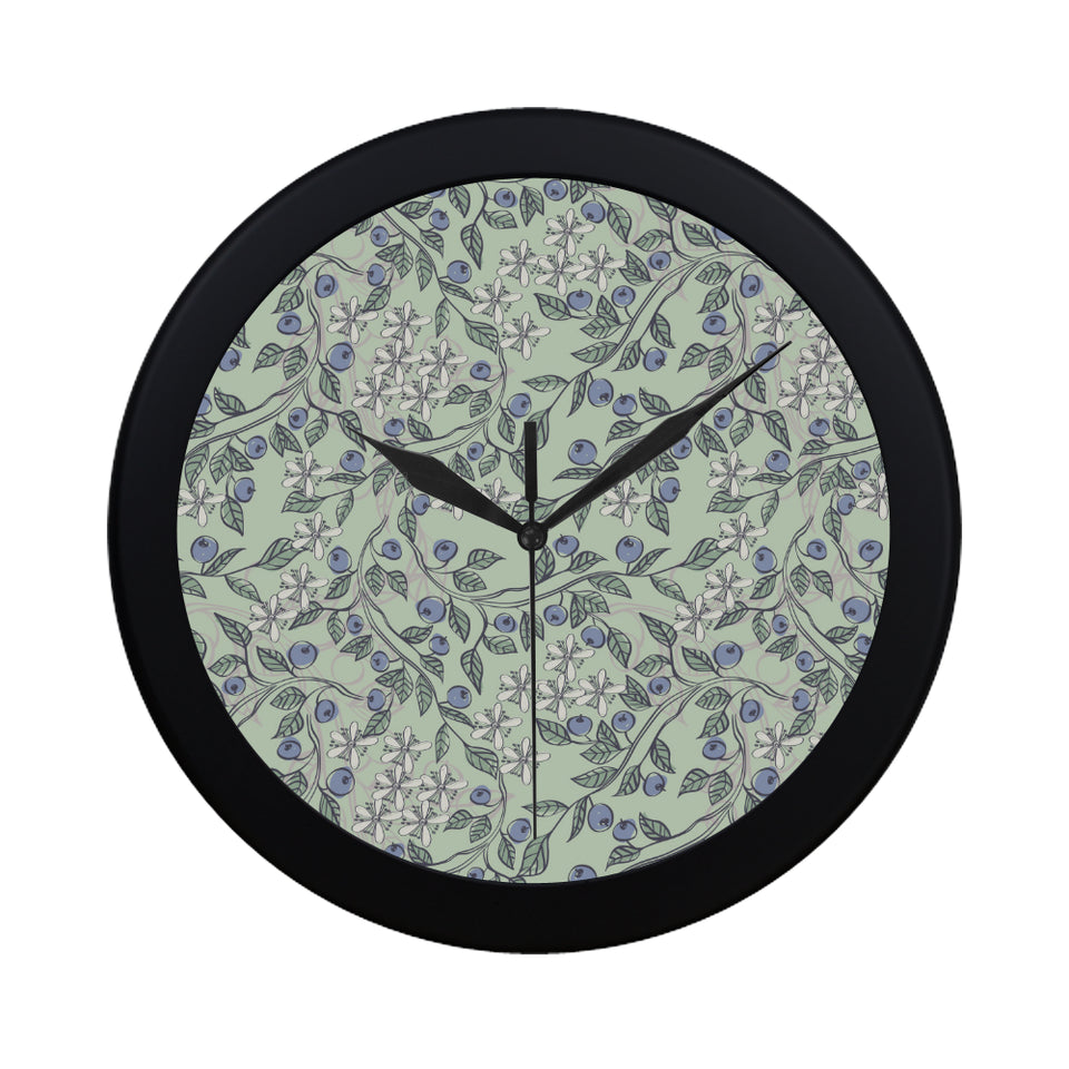 hand drawn blueberry pattern Elegant Black Wall Clock