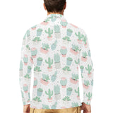 Pastel color cactus pattern Men's Long Sleeve Polo Shirt