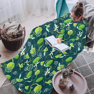 Lime ice flower pattern Blanket Robe with Sleeves