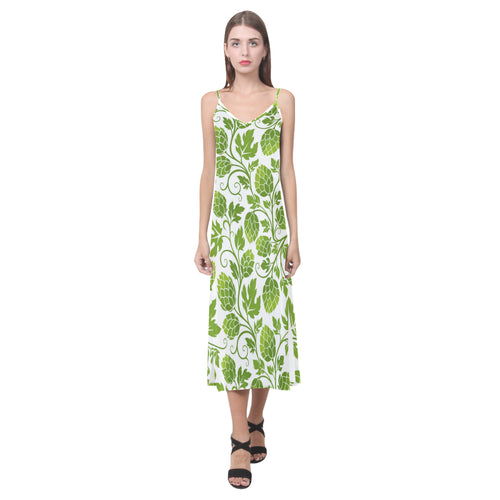 Hop design pattern V-Neck Open Fork Long Dress