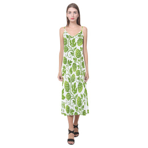 Hop design pattern V-Neck Open Fork Long Dress