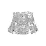 white swan gray background Unisex Bucket Hat