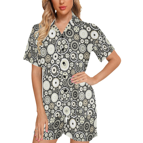 Gear Pattern Print Design 02 Women's V-Neck Short Pajama Set
